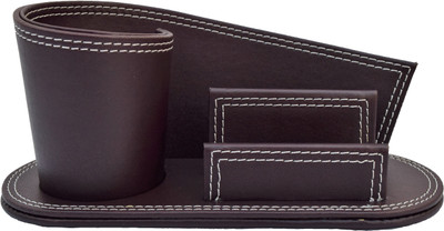 

fabbity 2 Compartments Faux Leather, MDF Pen Holder along with visiting card holder(Brown)