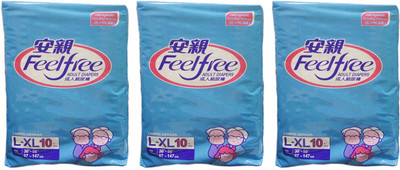 Feelfree SET OF 4 PACKS, FOR WAIST SIZE 38"-58" INCHES Adult Diapers - L(30 Pieces)
