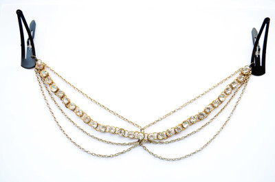 

Pretty Ponytails Multistrand Kundan Antique Gold Headchain Matha Patti |Bridal Hair Jewellery | wedding hair accessory | Hair Chain(Gold)