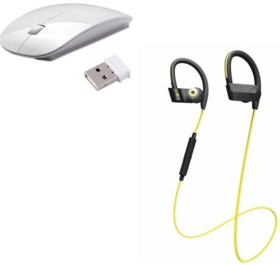 

Oxza Wireless Bluetooth Headset With Mic With Ultra Slim Wireless Wireless Optical Gaming Mouse(USB, White,Yellow)