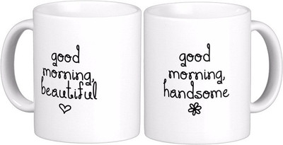 

Exoctic Silver Good Morning Couple 2- Marriage Anniversary Ceramic Mug(300 ml, Pack of 2), Multicolor