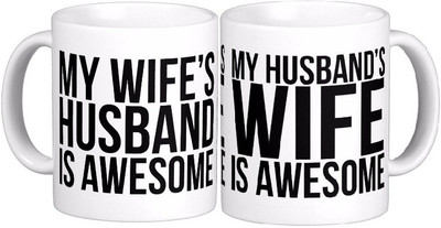

Exoctic Silver Awsome Husband And Wife Ceramic Mug(300 ml, Pack of 2), Multicolor