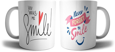 

iKraft Printed Coffee - You Make Me Smile and Never Forget To Smile Cute Coffee for Perfect Gift Ceramic Mug(350 ml, Pack of 2), Multicolor