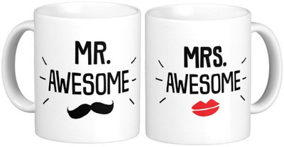 

Exoctic Silver Made for Each Other Series 02 Ceramic Mug(300 ml, Pack of 2), Multicolor