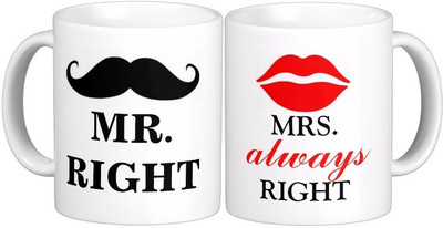 

Exoctic Silver Mr N Mrs Always Right- Marriage Anniversary Ceramic Mug(300 ml, Pack of 2), Multicolor