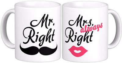 

Exoctic Silver Mr N Mrs Always Right 2- Marriage Anniversary Ceramic Mug(300 ml, Pack of 2), Multicolor