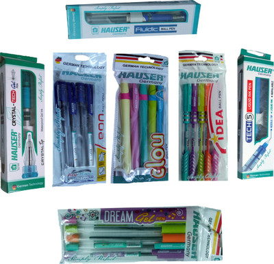 

HAUSER GERMANY CRYSTAL TECH GEL PEN + FLUIDIC BALL PEN + DREAM GEL PEN + EON BALL PEN + CLOU BALL PEN + IDEA BALL PEN + TECH 5 LIQUID INK PEN Stationery Set(Pack of 7)