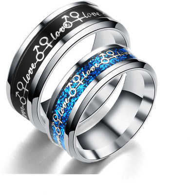 

Yellow Chimes Love Signet Unique Carbon Fibre Titanium Steel Steel Titanium Plated Ring, Silver