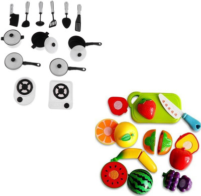 

Speoma White chef and fruits cutting learning role play toy set for kids (combo)