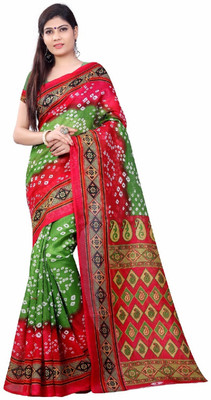 Pranshi Fashion Printed Bandhani Art Silk Saree(Green) Pranshi Fashion Printed Bandhani Art Silk Saree(Green)