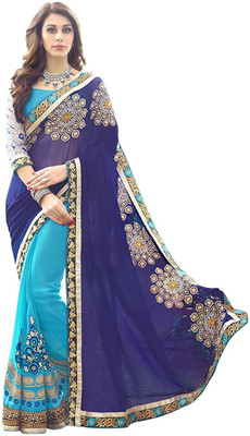 Kuber Enterprise Embroidered Bollywood Georgette Saree(Blue) Flipkart