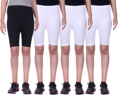 

Alisha Short For Girls Sports Solid Cotton Lycra Blend(Multicolor, Pack of 4, Black;white