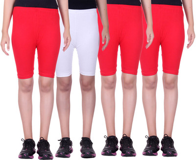 

Alisha Short For Girls Sports Solid Cotton Lycra Blend(Multicolor, Pack of 4, Red;white