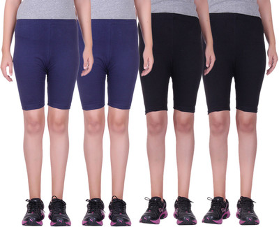 

Alisha Short For Girls Sports Solid Cotton Lycra Blend(Multicolor, Pack of 4, Black;navy
