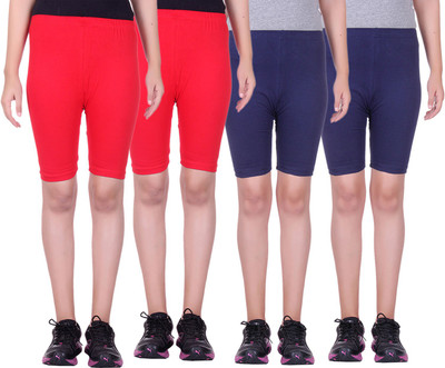 

Alisha Short For Girls Sports Solid Cotton Lycra Blend(Multicolor, Pack of 4, Navy;red