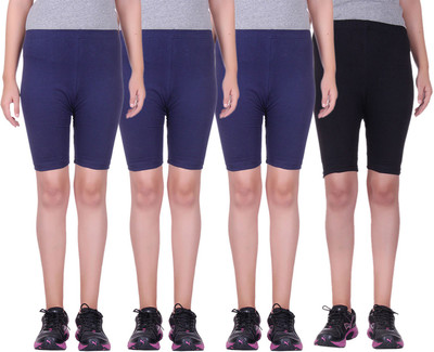 

Alisha Short For Girls Sports Solid Cotton Lycra Blend(Multicolor, Pack of 4, Black;navy