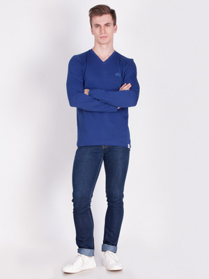 FORCE NXT Solid Men V-Neck Dark Blue T-Shirt
