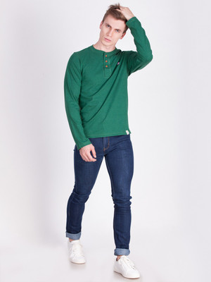 FORCE NXT Self Design Men Henley Green T-Shirt