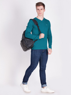 FORCE NXT Solid Men V-Neck Dark Green T-Shirt