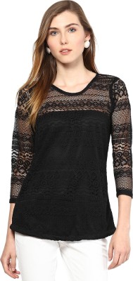 MAYRA Casual 3/4 Sleeve Lace Women Black Top