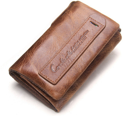

CONTACTS Men Brown Genuine Leather Wallet(1 Card Slot)