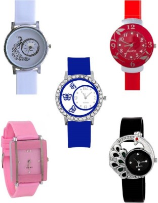 INDIUM NEW WATCH COMBO PS0496PS NEW COMBO FULL SET WATCH white peacock red flower pink square and blue diamond studded peacock latest collation Watch Watch  - For Girls   Watches  (INDIUM)
