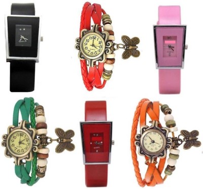 INDIUM NEW COMBO PS0502PS WITH LEATHER BUTTERFLY AND THREE COLOR SQUARE SHAPE WATCH Watch  - For Girls   Watches  (INDIUM)