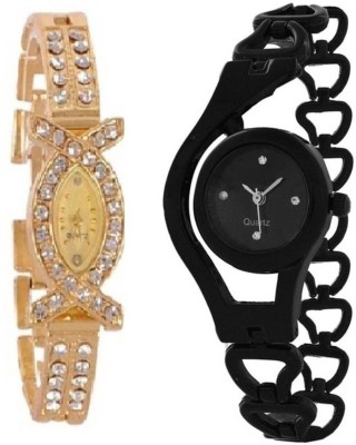 Swadesi Stuff Exclusive Diamond Studded Gold & Black Chain watch combo of 2 watches Watch  - For Women   Watches  (Swadesi Stuff)