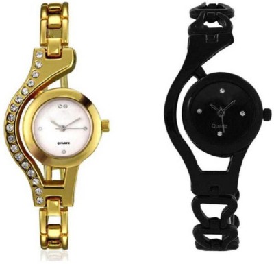 INDIUM NEW BLACK AND GOLD PS0483PS NEW GOLD AROUND DIAMOND WITH BLACK MATCHING WATCH Watch  - For Girls   Watches  (INDIUM)