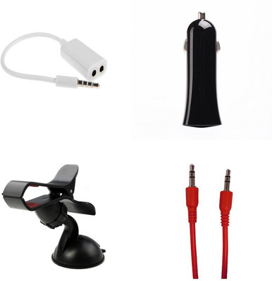 

MINIFOX 3.5MM AUDIO JACK, CAR CHARGER, MOBILE HOLDER, AUX CABLE Combo Set