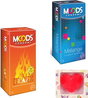 

Moods Melange & Blaze Condoms With Premium Heart Shape Soap Condom(Set of 2, 24S)