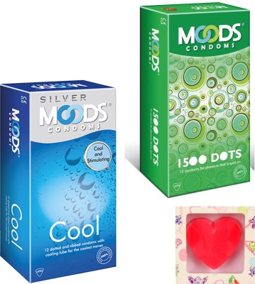 

Moods 1500 Dots & Cool Condoms With Premium Heart Shape Soap Condom(Set of 2, 24S)