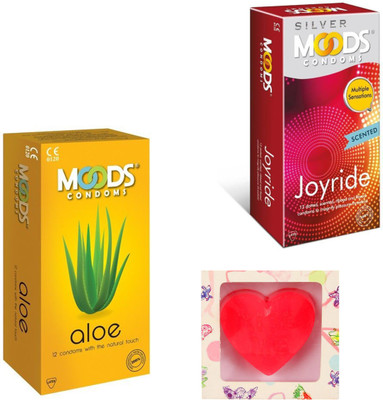 

Moods Aloe & Joyride Condoms With Premium Heart Shape Soap Condom(Set of 2, 24S)
