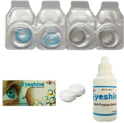 

Eyeshine Blue And Grey Color Contact Lens 2 Pair With Case And Solution(0 Power) Monthly Contact Lens(0, BLUE, GREY, Pack of 4)