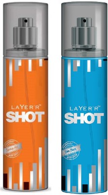 

Layerr Shot Smokin Hot and Blue Blaze Perfume Body Spray Pack of 2 Combo (135ML each) Perfume Body Spray - For Men(270 ml, Pack of 2)