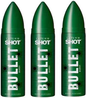 

Layerr Shot Bullet Burst Perfume Body Spray Pack of 3 Combo (120ML each) Perfume Body Spray - For Men(360 ml, Pack of 3)