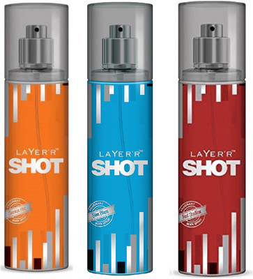 

Layerr Shot Red Stallion, Smokin Hot and Blue Blaze Perfume Body Spray Pack of 3 Combo (135ML each) Perfume Body Spray - For Men(405 ml, Pack of 3)