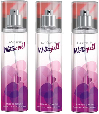 

Layerr Wottagirl Secret Crush Perfume Body Spray Pack of 3 Combo (135ML each) Perfume Body Spray - For Women(405 ml, Pack of 3)