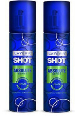 

Layerr Shot Absolute Series Craze Perfume Body Spray Pack of 2 Combo (135ML each) Perfume Body Spray - For Men(270 ml, Pack of 2)