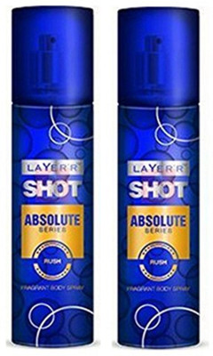 

Layerr Shot Absolute Series Rush Perfume Body Spray Pack of 2 Combo (135ML each) Perfume Body Spray - For Men(270 ml, Pack of 2)