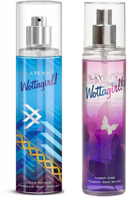 

Layerr Wottagirl Deep Space and Amber Kiss Perfume Body Spray Pack of 2 Combo (135ML each) Perfume Body Spray - For Women(270 ml, Pack of 2)
