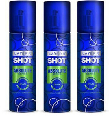 

Layerr Shot Absolute Series Craze Perfume Body Spray Pack of 3 Combo (135ML each) Perfume Body Spray - For Men(405 ml, Pack of 3)