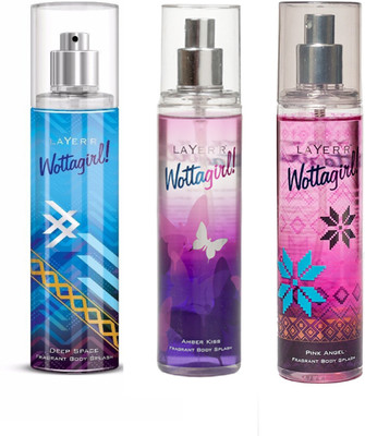 

Layerr Wottagirl Deep Space, Amber Kiss and Pink Angel Perfume Body Spray Pack of 3 Combo (135ML each) Perfume Body Spray - For Women(405 ml, Pack of 3)