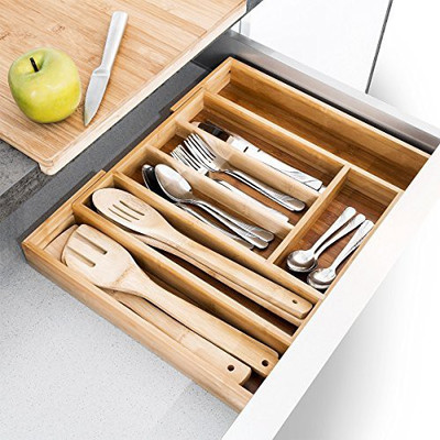 

Howards Pha031h 7 Compartments Bamboo Cutlery Organiser(Almond)