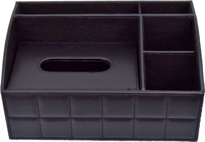 

FABBiTY 5 Compartments Faux Leather, MDF Desk Organizer(Black)