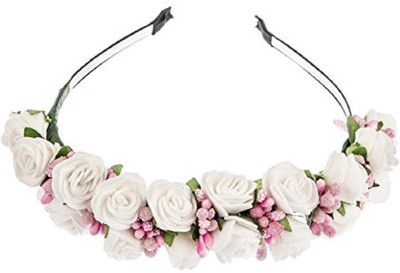 

Sanjog Boho Crown Headwrap Wedding Garland Floral Tiara Hair Band(White, Pink)
