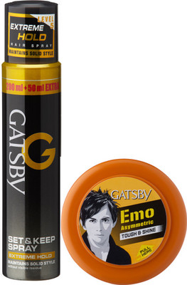 

Gatsby Set & Keep Hair Spray Extreme Hold 250 ml with Hair Styling Wax Tough & Shine 75 g Spray(325 g)