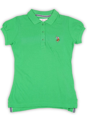 

US Polo Kids Girls Solid Cotton T Shirt(Green, Pack of 1, Vibrant green