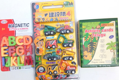 

Aparnas make learning fun with telugu activity cards,magnetic english capital alphabets and trucks for your kids learning(Multicolor)