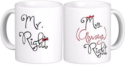 

Exoctic Silver Mr N Mrs Right- Marriage Anniversary Ceramic Mug(300 ml, Pack of 2), Multicolor